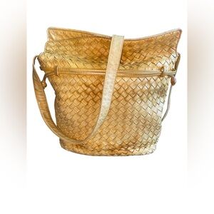 BOTTEGA VENETA VINTAGE INTRECCIATO SHOULDER WOVEN BAG MUSTARD YELLOW